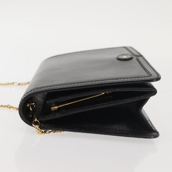 BALLY Wallet Chain Shoulder Bag Leather Black Gold Auth BA4808 - Picture 4 of 16